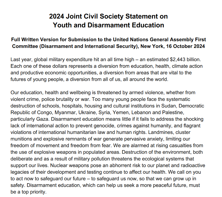 Joint civil society youth disarmament